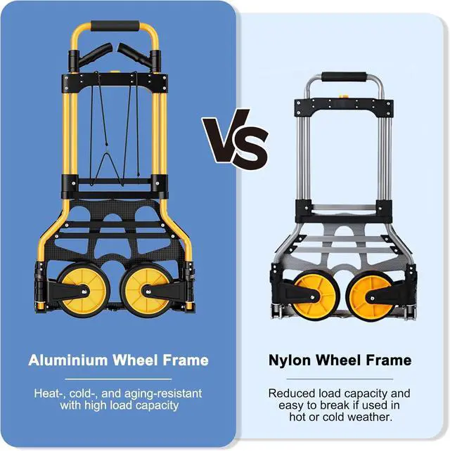 Alt view image 4 of 7 - 350 LB Capacity Upgraded Folding Hand Truck Dolly,Portable Dolly Cart with Telescoping HandleRubber Wheels and Aluminum Wheel Frame for Moving,Shopping,Travel,Office Use.