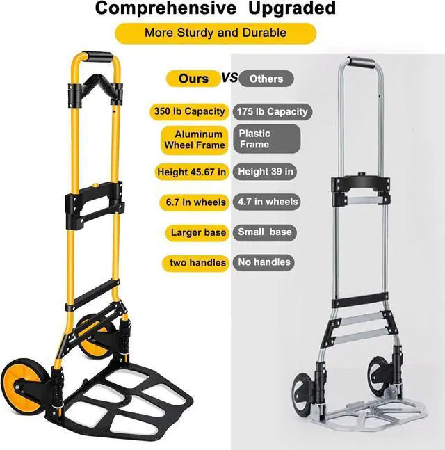Alt view image 3 of 7 - 350 LB Capacity Upgraded Folding Hand Truck Dolly,Portable Dolly Cart with Telescoping HandleRubber Wheels and Aluminum Wheel Frame for Moving,Shopping,Travel,Office Use.