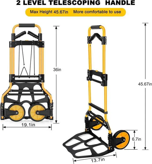 Alt view image 7 of 7 - 350 LB Capacity Upgraded Folding Hand Truck Dolly,Portable Dolly Cart with Telescoping HandleRubber Wheels and Aluminum Wheel Frame for Moving,Shopping,Travel,Office Use.