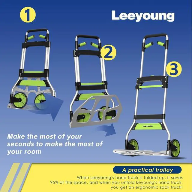 Alt view image 5 of 7 - Leeyoung Folding Hand Truck and Dolly,309 lb Capacity Aluminum Portable Cart with Telescoping Handle and PP+EVA Wheels
