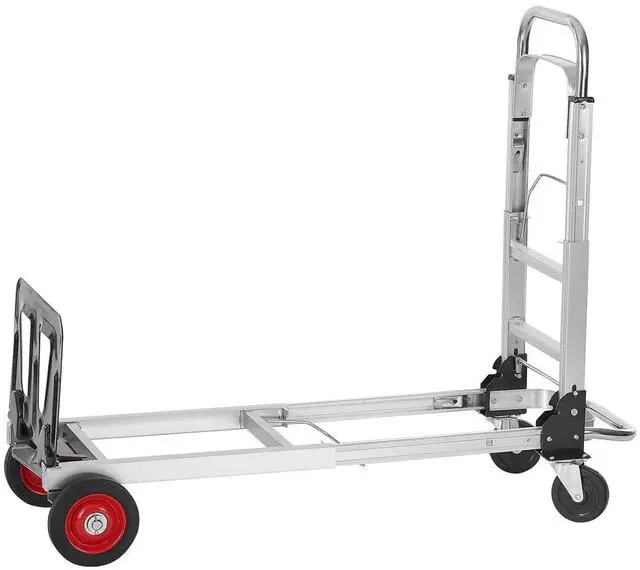 Alt view image 4 of 7 - VEVOR Aluminum Folding Hand Truck, 2 in 1 Design 400 lbs Capacity, Heavy Duty Industrial Collapsible cart, Dolly Cart with Rubber Wheels for Transport and Moving in Warehouse, Supermarket, Garden