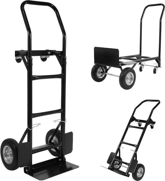 Main image of 2 in 1 Convertible Hand Truck and Cart, Utility Dolly Platform Cart with Telescoping Handle 4 Wheels, 220 LB Heavy Duty Hand Cart for Luggage, Travel, Moving, Shopping, Office Use - Black