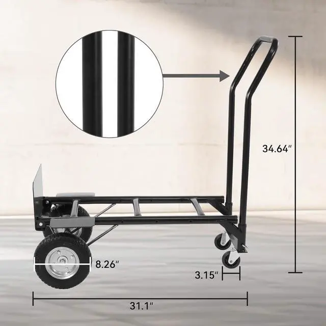 Alt view image 3 of 7 - 2 in 1 Convertible Hand Truck and Cart, Utility Dolly Platform Cart with Telescoping Handle 4 Wheels, 220 LB Heavy Duty Hand Cart for Luggage, Travel, Moving, Shopping, Office Use - Black