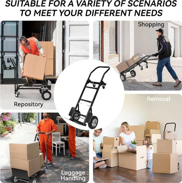 Alt view image 7 of 7 - 2 in 1 Convertible Hand Truck and Cart, Utility Dolly Platform Cart with Telescoping Handle 4 Wheels, 220 LB Heavy Duty Hand Cart for Luggage, Travel, Moving, Shopping, Office Use - Black