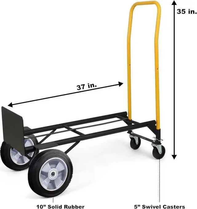 Alt view image 4 of 6 - SIMPLI-MAGIC 2 in 1 Convertible Hand Truck and Dolly, 800LBS  Heavy-Duty Moving Dolly Cart with 10" Flat Free Rubber Wheels & Handle