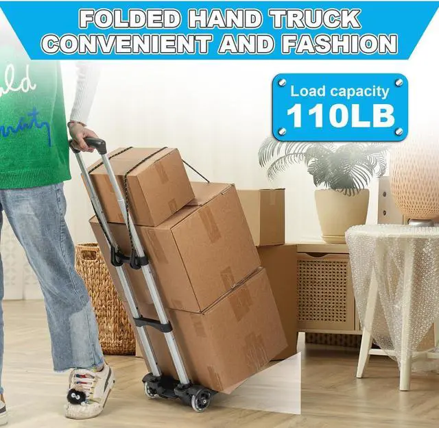 Alt view image 6 of 7 - Small Folding Hand Truck Dolly with 2 Wheels, Lightweight Aluminum Foldable Luggage Cart, Collapsible Cart Portable Dolly for Airport Travel Moving Use