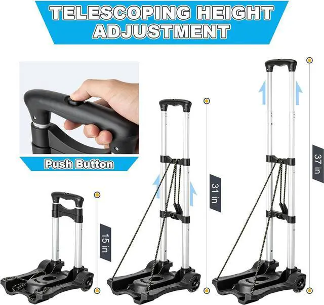 Alt view image 7 of 7 - Small Folding Hand Truck Dolly with 2 Wheels, Lightweight Aluminum Foldable Luggage Cart, Collapsible Cart Portable Dolly for Airport Travel Moving Use