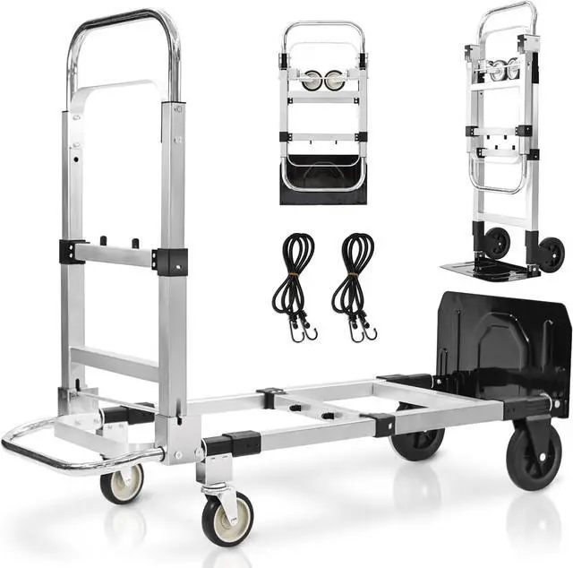 Main image of 600-Pound Heavy-Duty 4-Wheel Folding Hand Truck/Cart with Adjustable Height & Length for Ultimate Versatility