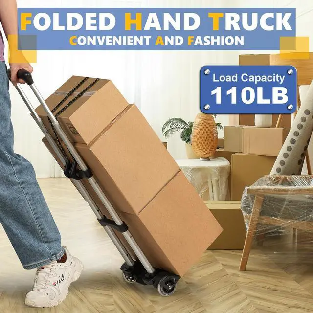 Alt view image 2 of 7 - Small Folding Hand Truck Dolly with 2 Wheels, Foldable Luggage Cart, Lightweight Aluminum Collapsible Trolly Portable Dolly for Moving Airport Travel Use