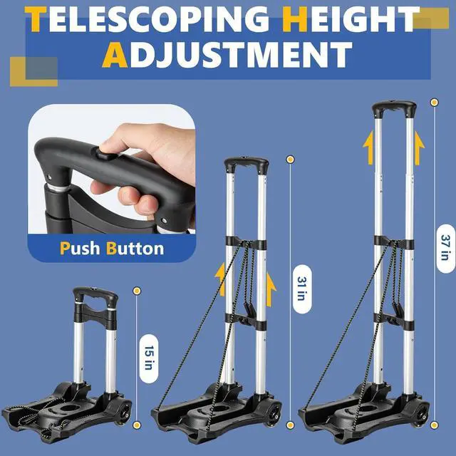 Alt view image 5 of 7 - Small Folding Hand Truck Dolly with 2 Wheels, Foldable Luggage Cart, Lightweight Aluminum Collapsible Trolly Portable Dolly for Moving Airport Travel Use