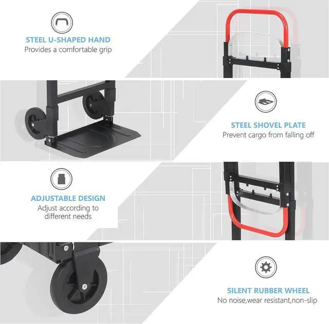 Alt view image 4 of 7 - 3 in 1 Convertible Hand Truck, Folding Hand Dolly Cart with Retractable Handle, 600LBS Heavy Duty Aluminum Hand Truck Dolly for Luggage, Shopping, Home, Office Moving