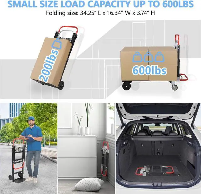 Alt view image 6 of 7 - 3 in 1 Convertible Hand Truck, Folding Hand Dolly Cart with Retractable Handle, 600LBS Heavy Duty Aluminum Hand Truck Dolly for Luggage, Shopping, Home, Office Moving