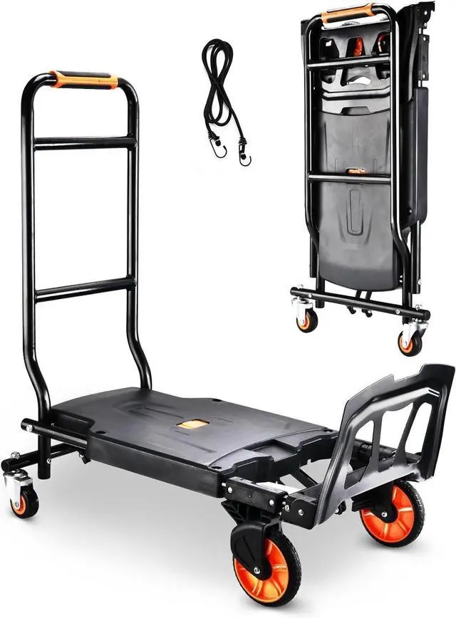 Main image of Folding Hand Truck500lbs Capacity Heavy Duty Carrying Hand CartIronton Steel Hand Truck with 4 Rotate Wheelsfor Luggage, Moving, Shopping, Office,Travel Use(Orange)