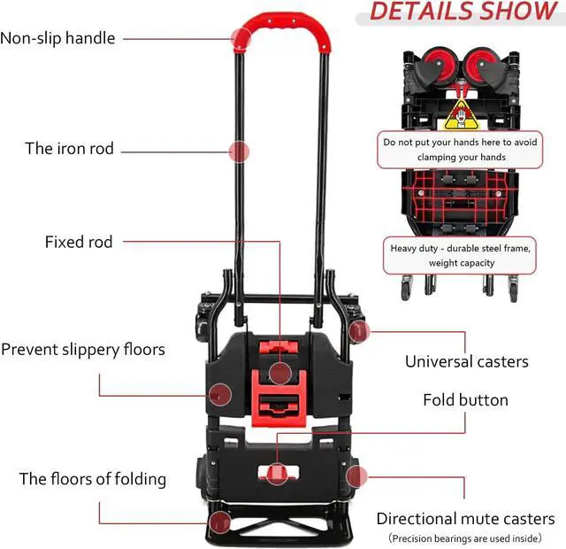 Alt view image 3 of 6 - Folding Hand Truck, Portable Dolly Cart with Rubber Wheels and Retractable Handle, 2 in 1 Design 330lbs Capacity Hand Cart Foldable for Transportation/Luggage/Mobile/Travel/Office Use