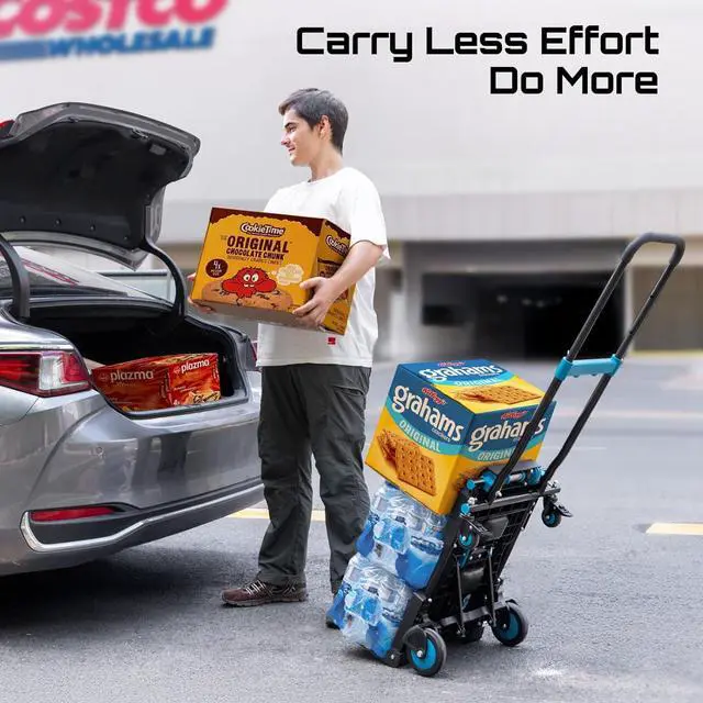 Alt view image 2 of 7 - 2-in-1 Folding Hand Truck Dolly, 330 lbs Max Capacity TPR Wheels Heavy-Duty Cart, 3-Gear Retractable Handle, for Utility Move Shopping Delivery