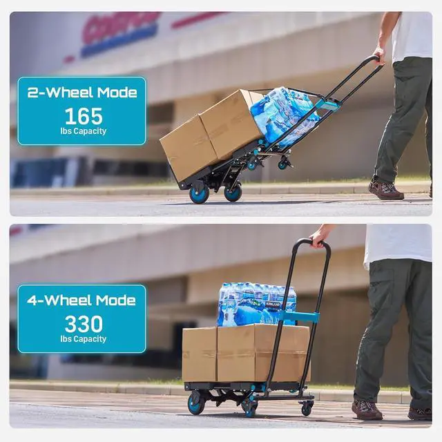Alt view image 3 of 7 - 2-in-1 Folding Hand Truck Dolly, 330 lbs Max Capacity TPR Wheels Heavy-Duty Cart, 3-Gear Retractable Handle, for Utility Move Shopping Delivery
