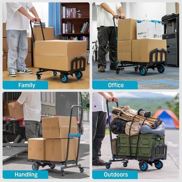 Alt view image 7 of 7 - 2-in-1 Folding Hand Truck Dolly, 330 lbs Max Capacity TPR Wheels Heavy-Duty Cart, 3-Gear Retractable Handle, for Utility Move Shopping Delivery