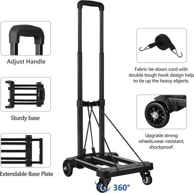 Alt view image 2 of 7 - KEDSUM Folding Hand Truck with 4 Wheels, Lightweight Dolly Cart with Wheels, Expandable Baseplate Foldable Hand Truck Dolly, Collapsible Luggage Cart for Airport Travel, Moving and Office Use, 290lbs