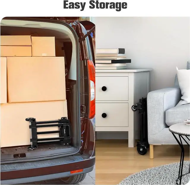 Alt view image 6 of 7 - KEDSUM Folding Hand Truck with 4 Wheels, Lightweight Dolly Cart with Wheels, Expandable Baseplate Foldable Hand Truck Dolly, Collapsible Luggage Cart for Airport Travel, Moving and Office Use, 290lbs