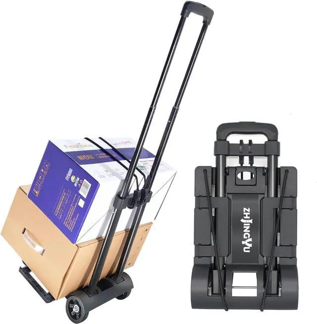 Main image of Folding Hand Truck Trolley Dolly, Folding Cart Small Trolley Dolly with Wheels, Lightweight Utility Dolly Expandable Baseplate Small Backpack Portable Luggage Cart for Airport Travel