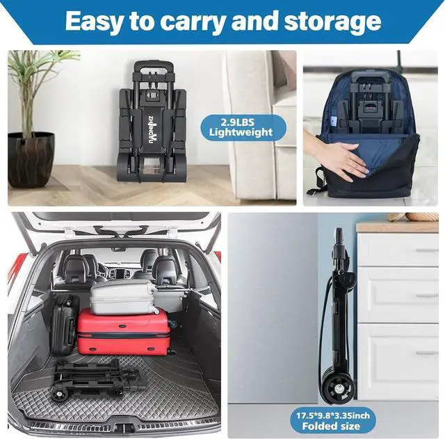 Alt view image 2 of 7 - Folding Hand Truck Trolley Dolly, Folding Cart Small Trolley Dolly with Wheels, Lightweight Utility Dolly Expandable Baseplate Small Backpack Portable Luggage Cart for Airport Travel