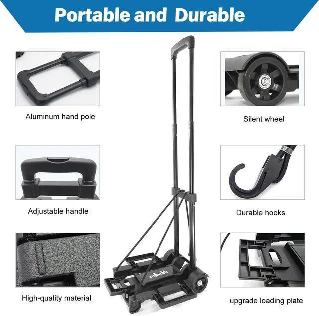 Alt view image 4 of 7 - Folding Hand Truck Trolley Dolly, Folding Cart Small Trolley Dolly with Wheels, Lightweight Utility Dolly Expandable Baseplate Small Backpack Portable Luggage Cart for Airport Travel
