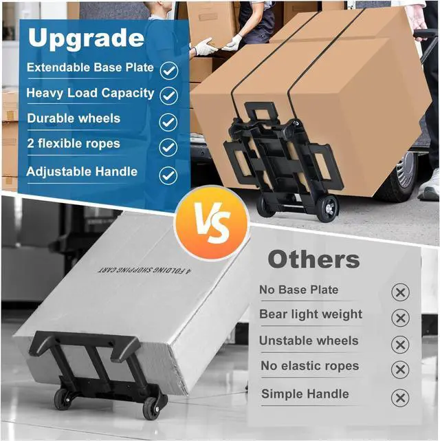 Alt view image 5 of 7 - Folding Hand Truck Trolley Dolly, Folding Cart Small Trolley Dolly with Wheels, Lightweight Utility Dolly Expandable Baseplate Small Backpack Portable Luggage Cart for Airport Travel