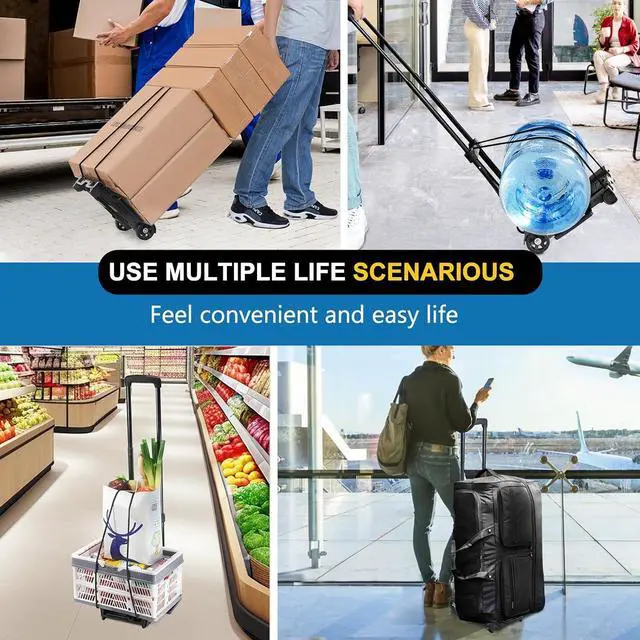 Alt view image 6 of 7 - Folding Hand Truck Trolley Dolly, Folding Cart Small Trolley Dolly with Wheels, Lightweight Utility Dolly Expandable Baseplate Small Backpack Portable Luggage Cart for Airport Travel