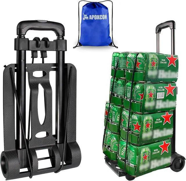 Main image of Folding Hand Truck, Foldable Dolly Cart with Two Wheels, Collapsible Hand Cart with Adjustable Handle Lightweight Trolley Cart for Moving, Travel, Shopping, Office Use, Portable & Compact