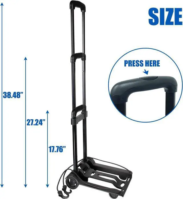 Alt view image 2 of 6 - Folding Hand Truck, Foldable Dolly Cart with Two Wheels, Collapsible Hand Cart with Adjustable Handle Lightweight Trolley Cart for Moving, Travel, Shopping, Office Use, Portable & Compact