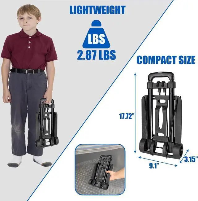 Alt view image 4 of 6 - Folding Hand Truck, Foldable Dolly Cart with Two Wheels, Collapsible Hand Cart with Adjustable Handle Lightweight Trolley Cart for Moving, Travel, Shopping, Office Use, Portable & Compact