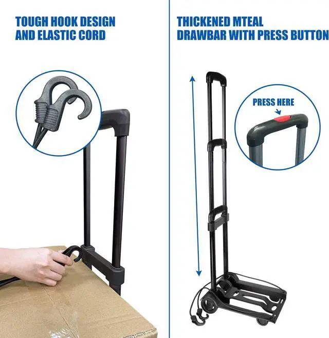 Alt view image 5 of 6 - Folding Hand Truck, Foldable Dolly Cart with Two Wheels, Collapsible Hand Cart with Adjustable Handle Lightweight Trolley Cart for Moving, Travel, Shopping, Office Use, Portable & Compact