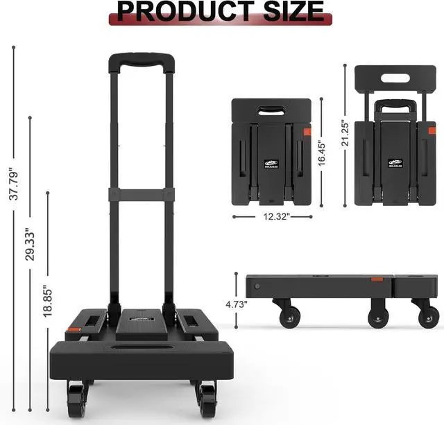Alt view image 2 of 7 - SOLEJAZZ Folding Hand Truck Portable Dolly Cart with Wheels Foldable 500LB Heavy Duty Luggage Cart Collapsible Hand Cart Moving Dolly for Airport Travel Furniture Luggage Office Moving, Black