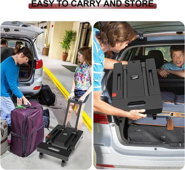 Alt view image 5 of 7 - SOLEJAZZ Folding Hand Truck Portable Dolly Cart with Wheels Foldable 500LB Heavy Duty Luggage Cart Collapsible Hand Cart Moving Dolly for Airport Travel Furniture Luggage Office Moving, Black