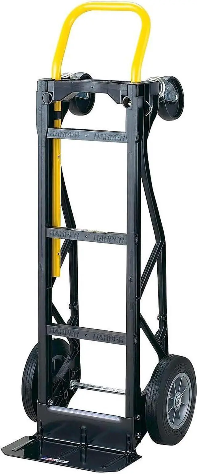 Alt view image 2 of 3 - "Harper Trucks 700 lb Capacity Glass Filled Nylon Convertible Hand Truck and Dolly with 10"" Flat-Free Solid Rubber Wheels", Black with Yellow Handle (PGDY8635P)
