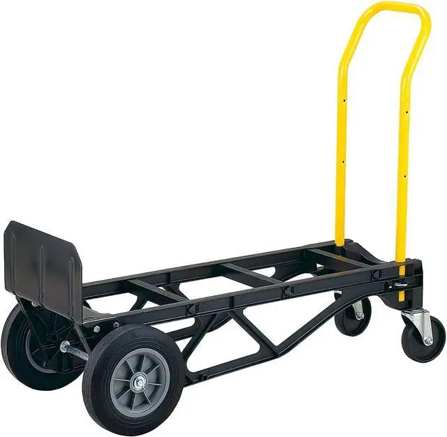Main image of "Harper Trucks 700 lb Capacity Glass Filled Nylon Convertible Hand Truck and Dolly with 10"" Flat-Free Solid Rubber Wheels", Black with Yellow Handle (PGDY8635P)