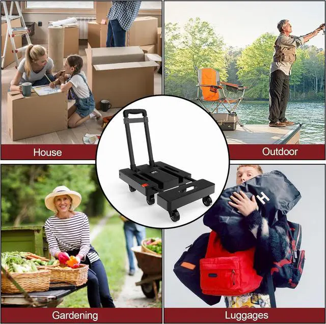 Alt view image 7 of 7 - SOLEJAZZ Folding Hand Truck Portable Dolly Cart with Wheels Foldable 500LB Heavy Duty Luggage Cart Collapsible Hand Cart Moving Dolly for Airport Travel Furniture Luggage Office Moving, Black