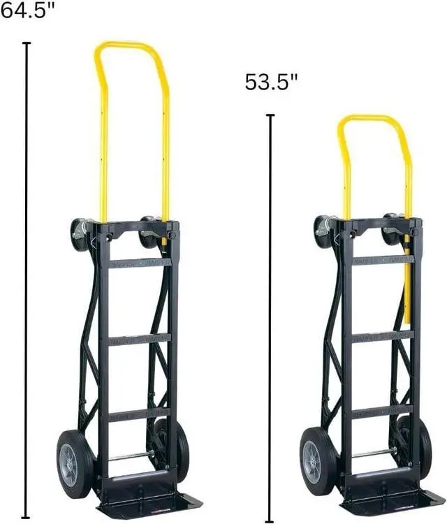 Alt view image 3 of 3 - "Harper Trucks 700 lb Capacity Glass Filled Nylon Convertible Hand Truck and Dolly with 10"" Flat-Free Solid Rubber Wheels", Black with Yellow Handle (PGDY8635P)