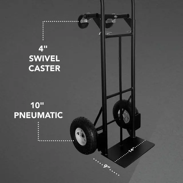 Alt view image 3 of 7 - Olympia Tools 800 Lb Steel Convertible Hand Truck with 10" Pneumatic Wheels for Home and Office Use