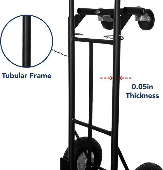 Alt view image 5 of 7 - Olympia Tools 800 Lb Steel Convertible Hand Truck with 10" Pneumatic Wheels for Home and Office Use