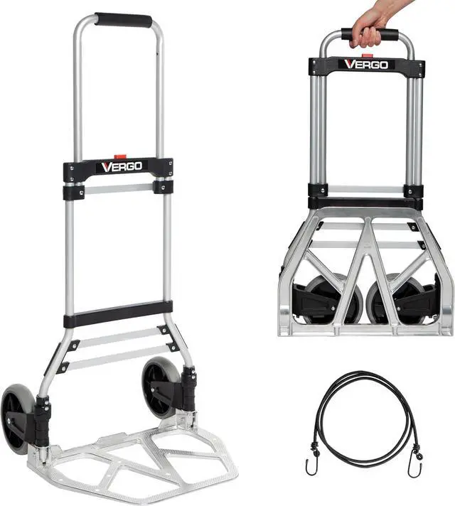 Main image of Vergo 275 Ibs Capacity Folding Hand Truck Dolly  Lightweight Aluminum Frame Dolly Cart with 42" Telescoping Handle, Compact Hand Cart with 7 Rubber Wheels - Ideal for Multi-Purpose Use (S300BT)