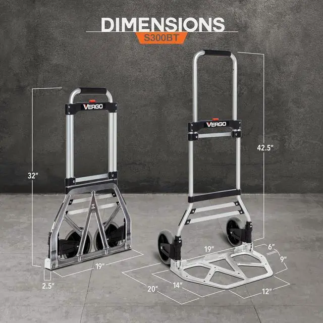 Alt view image 4 of 7 - Vergo 275 Ibs Capacity Folding Hand Truck Dolly  Lightweight Aluminum Frame Dolly Cart with 42" Telescoping Handle, Compact Hand Cart with 7 Rubber Wheels - Ideal for Multi-Purpose Use (S300BT)