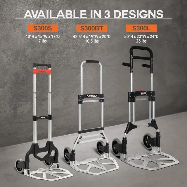 Alt view image 7 of 7 - Vergo 275 Ibs Capacity Folding Hand Truck Dolly  Lightweight Aluminum Frame Dolly Cart with 42" Telescoping Handle, Compact Hand Cart with 7 Rubber Wheels - Ideal for Multi-Purpose Use (S300BT)
