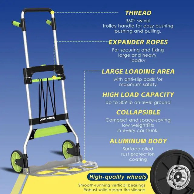 Alt view image 4 of 7 - Leeyoung Folding Hand Truck and Dolly,309 lb Capacity Aluminum Portable Cart with Telescoping Handle and PP+EVA Wheels