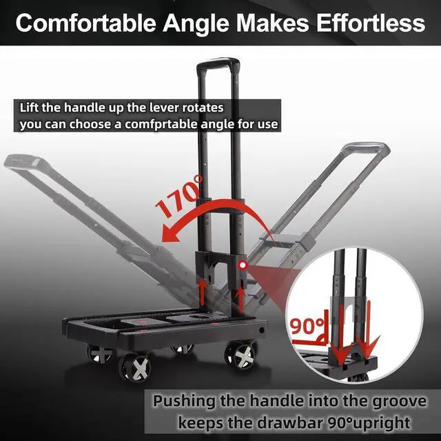 Alt view image 2 of 7 - Folding Hand Truck,Lightweight Hand Truck Dolly Foldable,Luggage cart with 4 Rotate Wheels,Utility Cart with Adjustable Handle,Collapsible Dolly for Moving Travel Office-Black