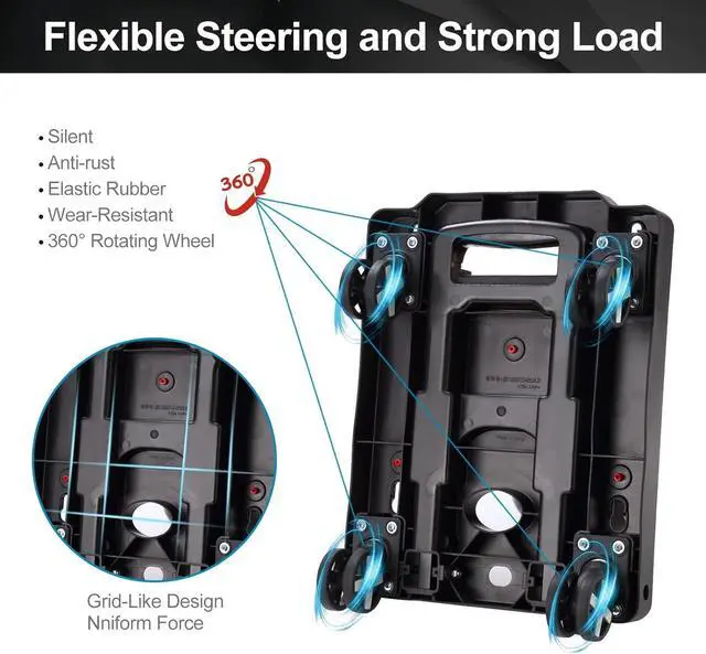 Alt view image 5 of 7 - Folding Hand Truck,Lightweight Hand Truck Dolly Foldable,Luggage cart with 4 Rotate Wheels,Utility Cart with Adjustable Handle,Collapsible Dolly for Moving Travel Office-Black