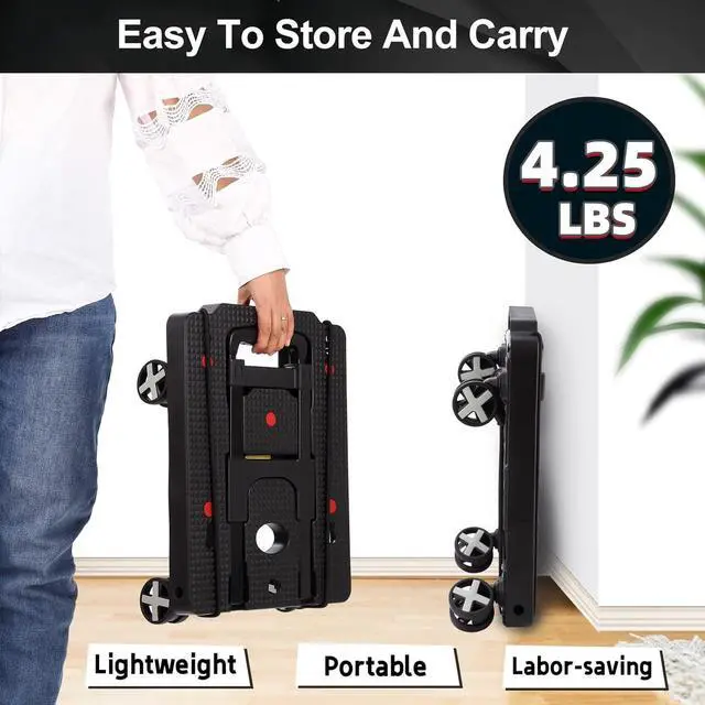 Alt view image 6 of 7 - Folding Hand Truck,Lightweight Hand Truck Dolly Foldable,Luggage cart with 4 Rotate Wheels,Utility Cart with Adjustable Handle,Collapsible Dolly for Moving Travel Office-Black