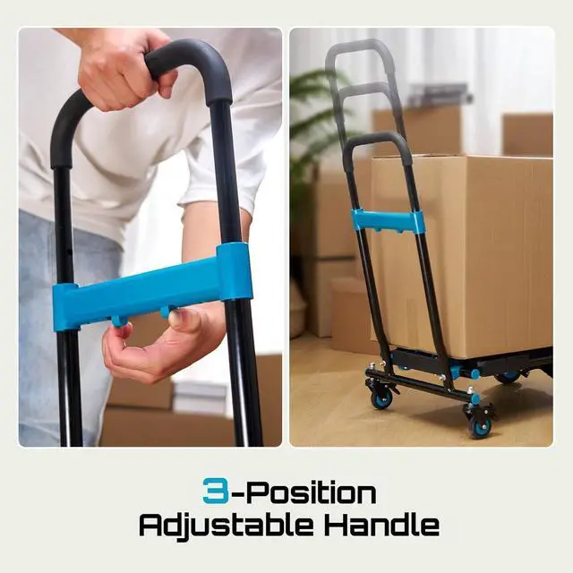 Alt view image 6 of 7 - 2-in-1 Folding Hand Truck Dolly, 330 lbs Max Capacity TPR Wheels Heavy-Duty Cart, 3-Gear Retractable Handle, for Utility Move Shopping Delivery