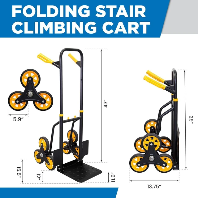 Alt view image 2 of 7 - Mount-It! Stair Climbing Dolly, 330 Lb Capacity Heavy-Duty Stair Climbing Hand Truck with Telescoping Handle and 6 Wheels