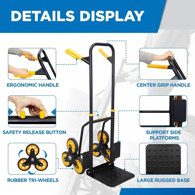 Alt view image 5 of 7 - Mount-It! Stair Climbing Dolly, 330 Lb Capacity Heavy-Duty Stair Climbing Hand Truck with Telescoping Handle and 6 Wheels